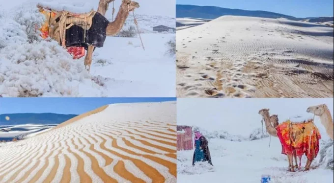 Sahra çölü'ne son 42 yılda 4. kez kar yağdı!