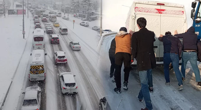 Bursa Mudanya yolu kardan dolayı tıkandı! İşçiler yolda kaldı