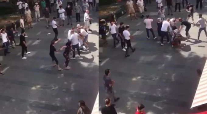 Antalya'nın en işlek caddesinde tekme tokatlı kavga kamerada