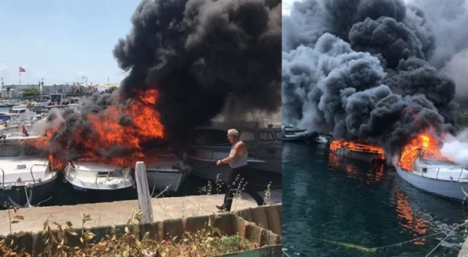 İstanbul'da tekneler alev alev yandı