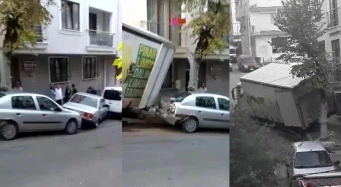 Bursa'da kamyonun freni patlayınca 3 aracı ezdi...