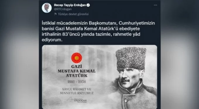 Erdoğan'dan saat 09.05'te 'Atatürk' paylaşımı