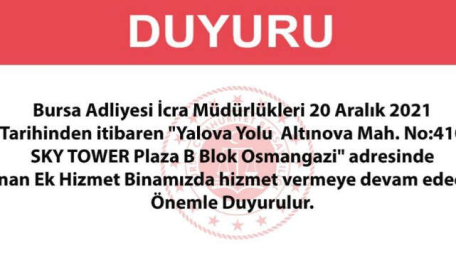 Bursa İcra Müdürlükleri taşınıyor 