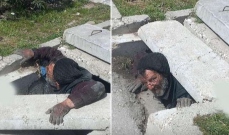 Hırsızlık için girdiği kanalda böyle mahsur kaldı