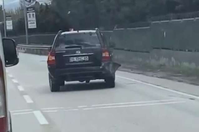 Bursa'da trafikte yan yan giden cip ile yolculuk yaptı
