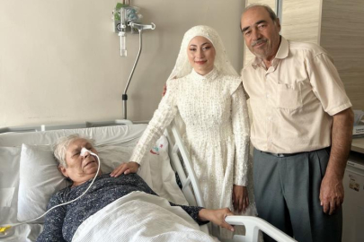 Bursa'da hastanedeki babaanneye gelinlikle ziyaret