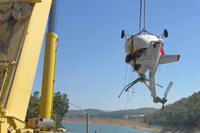 Düşen helikopterin enkazı kıyıya çıkartıldı