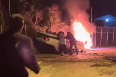 Bursa'da virajı alamayan araç, alev topuna döndü