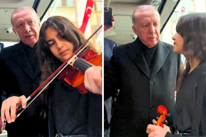 Cumhurbaşkanı Erdoğan keman çalan öğrenciyle türkü söyledi