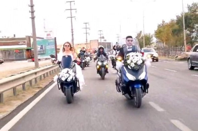 Bursa'da motosiklet tutkunu çiftin düğün konvoyu