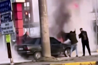 D-100'de panik anları: Otomobil bir anda alev aldı