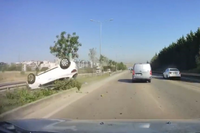 Bursa'da takla atan araçtan mucize kurtuluş: Çift yara almadı