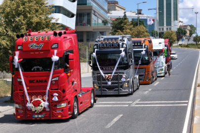 Son model tırlarla düğün konvoyu