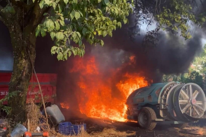 Bursa'da yangın paniği: İlaçlama makinesi alev topuna döndü