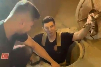 Bursa’da kanalizasyonda mahsur kalan kedi kurtarıldı