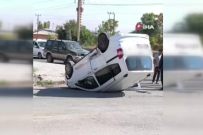 Iğdır'da kaza yapan araç ters döndü