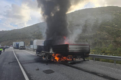 Mermer yüklü TIR alevlere teslim oldu