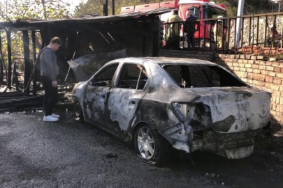 Garaj ve otomobil küle döndü