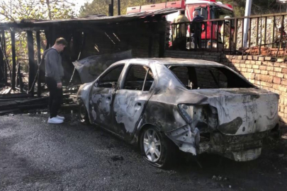 Garaj ve otomobil küle döndü