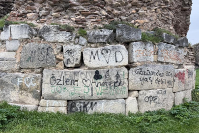İznik'te 2 bin yıllık surlara yazılan yazılar tepki çekti