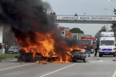 5 araçlı zincirleme kaza! 3 otomobil küle döndü: 4 yaralı