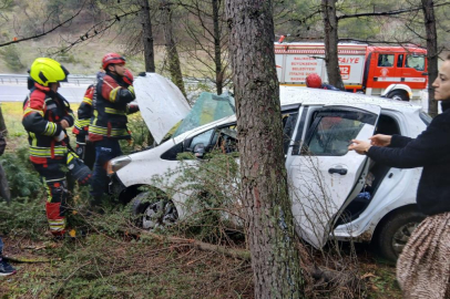 Balıkesir'de otomobil ormanlık alana uçtu: 2 yaralı