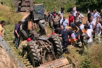 Bursa'da kontrolden çıkan traktör köprüden uçtu