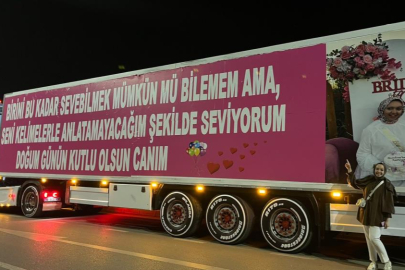 Bursa'da aşkını TIR'ın dorsesine yazarak gösterdi