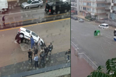 Yol çöktü, araç çukura düştü
