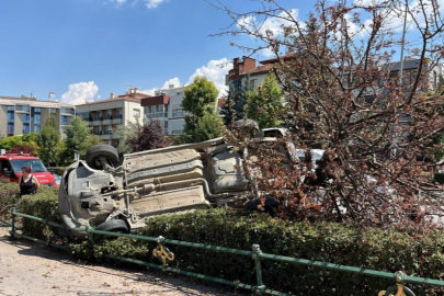 Çarptığı ağacı devirip takla attı