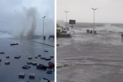 Bursa'da sağanak yağışlar deniz ve karayı birleştirdi