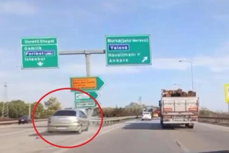 Bursa'da kararsız sürücü otobanda refüje böyle daldı