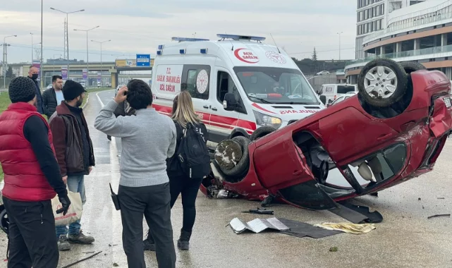 Bursa'da korkunç kaza! Takla atan araç hurdaya döndü