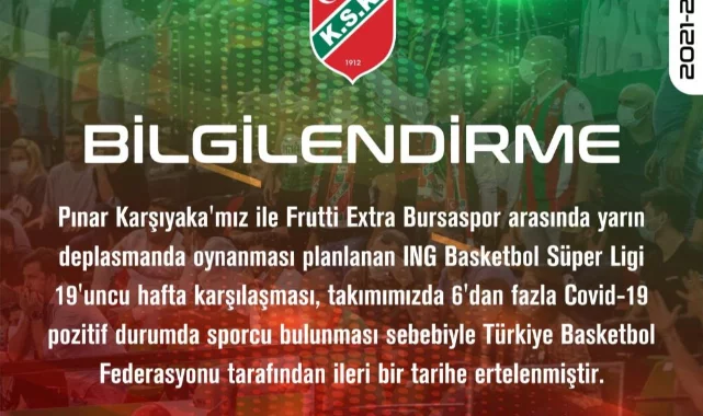 Frutti Extra Bursaspor - Pınar Karşıyaka maçı ertelendi 